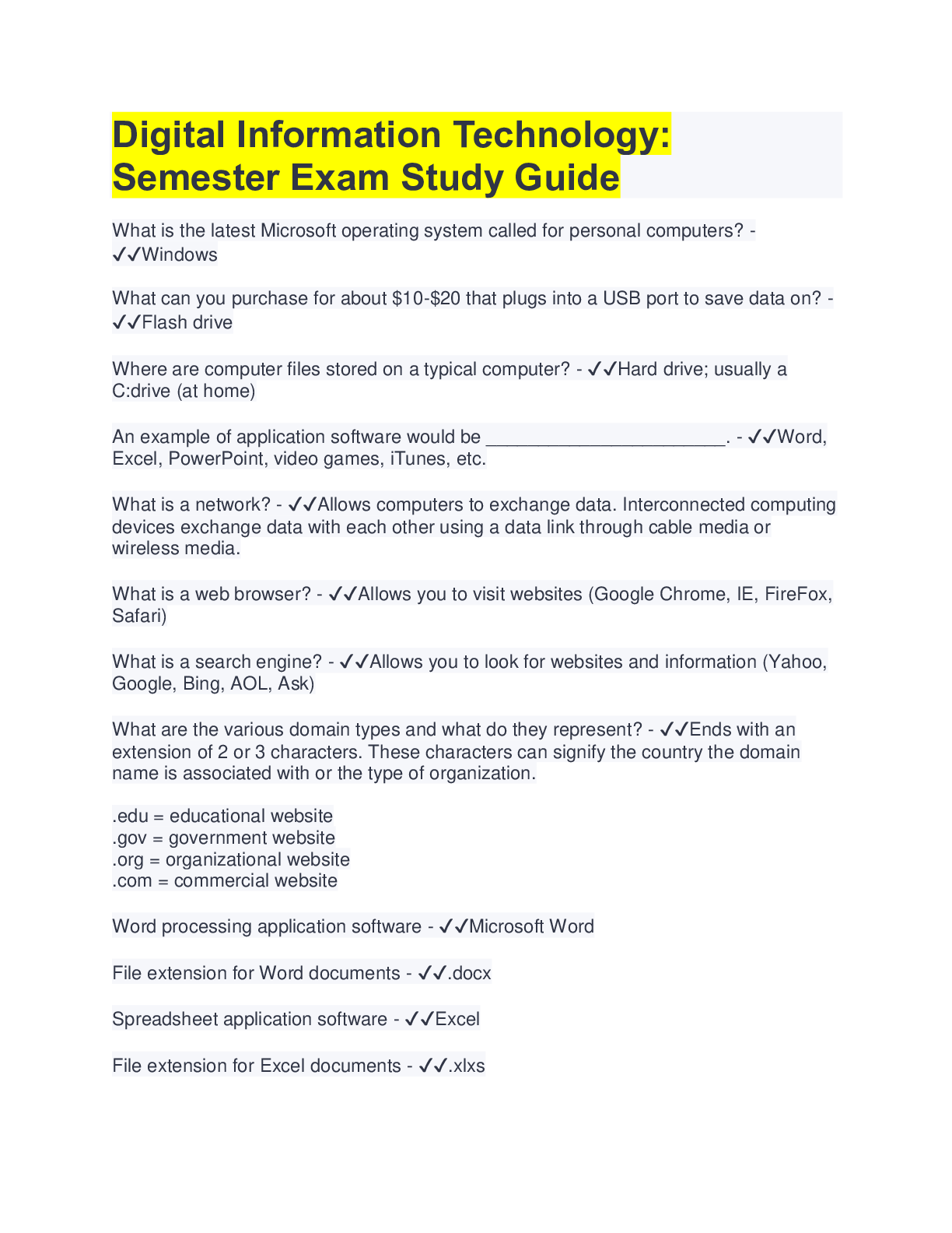 Preview image for Digital Information Technology: Semester Exam Study Guide(questions&answers)